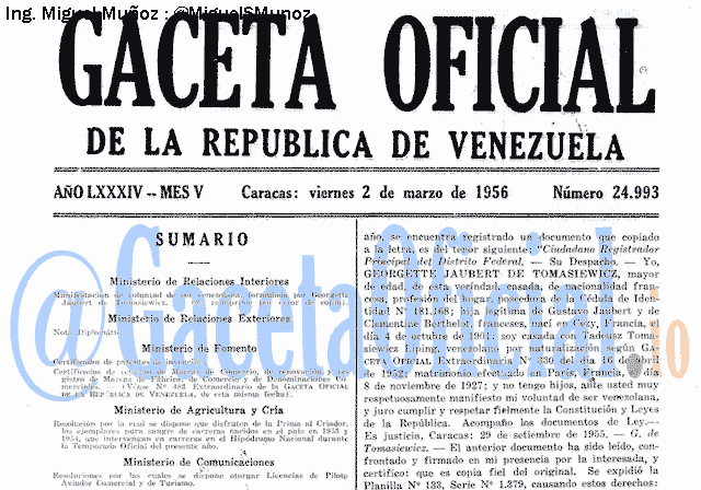 Gaceta Oficial 24993 del 2 Marzo 1956