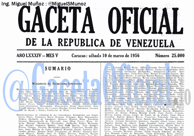 Gaceta Oficial 25000 del 10 Marzo 1956