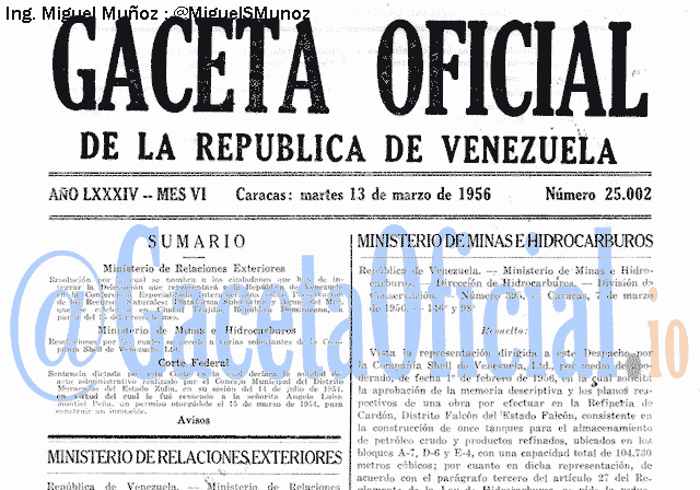 Gaceta Oficial 25002 del 13 Marzo 1956