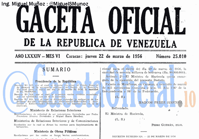 Gaceta Oficial 25010 del 22 Marzo 1956