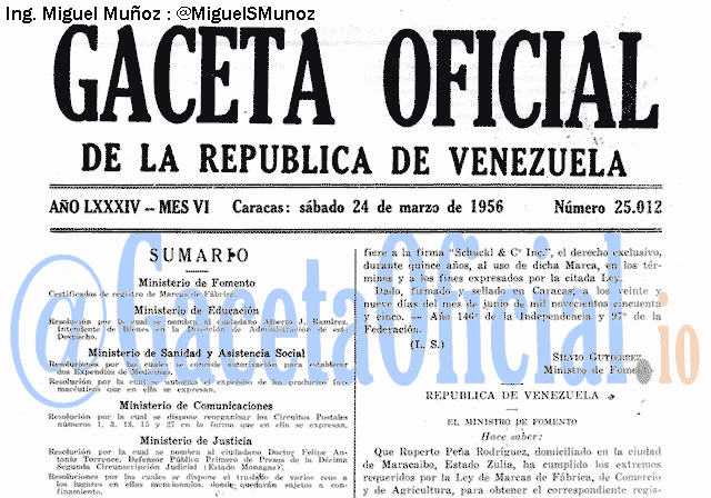 Gaceta Oficial 25012 del 24 Marzo 1956