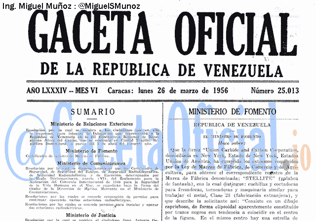 Gaceta Oficial 25013 del 26 Marzo 1956
