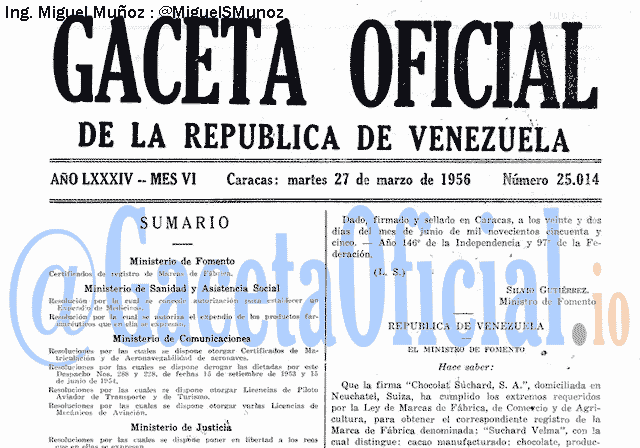 Gaceta Oficial 25014 del 27 Marzo 1956