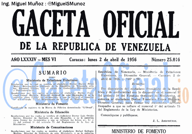 Gaceta Oficial 25016 del 2 Abril 1956