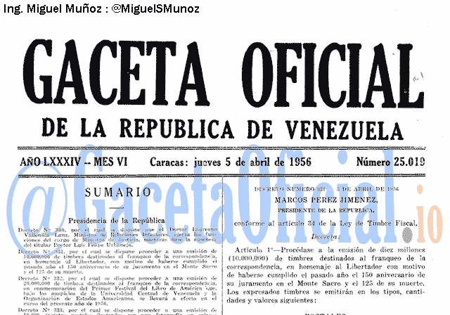 Gaceta Oficial 25019 del 5 Abril 1956