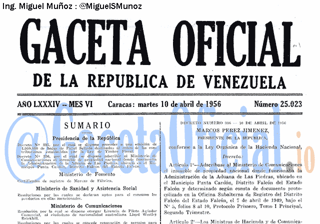 Gaceta Oficial 25023 del 10 Abril 1956