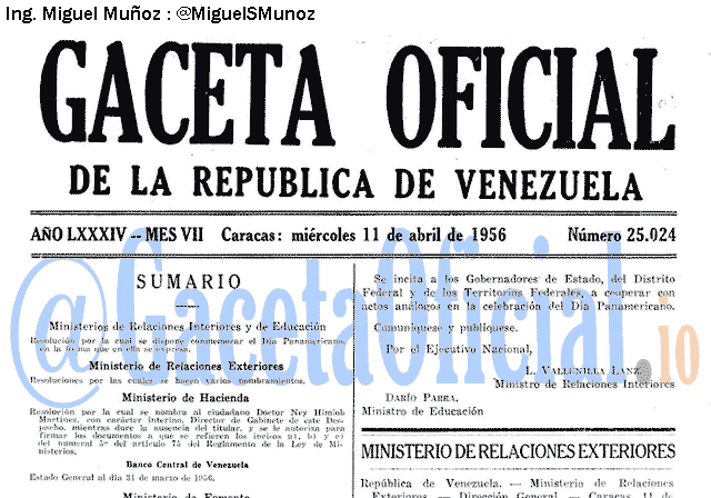 Gaceta Oficial 25024 del 11 Abril 1956