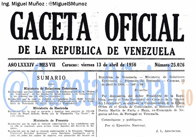 Gaceta Oficial 25026 del 13 Abril 1956