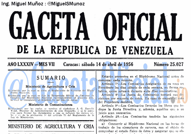 Gaceta Oficial 25027 del 14 Abril 1956