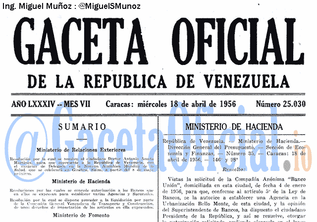 Gaceta Oficial 25030 del 18 Abril 1956