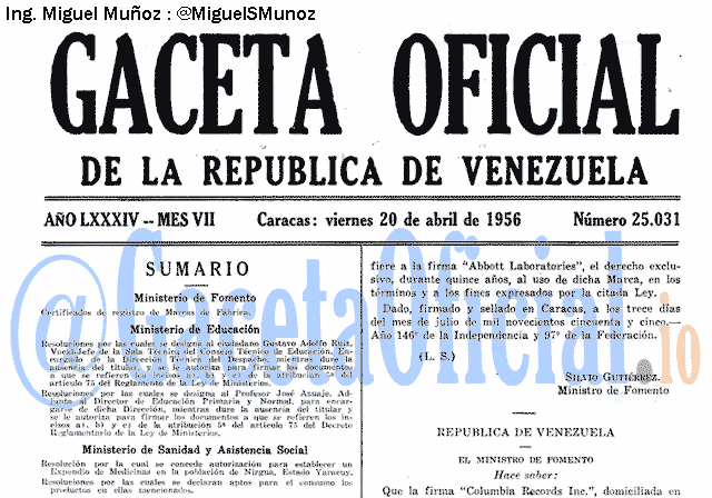 Gaceta Oficial 25031 del 20 Abril 1956
