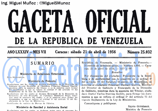 Gaceta Oficial 25032 del 21 Abril 1956