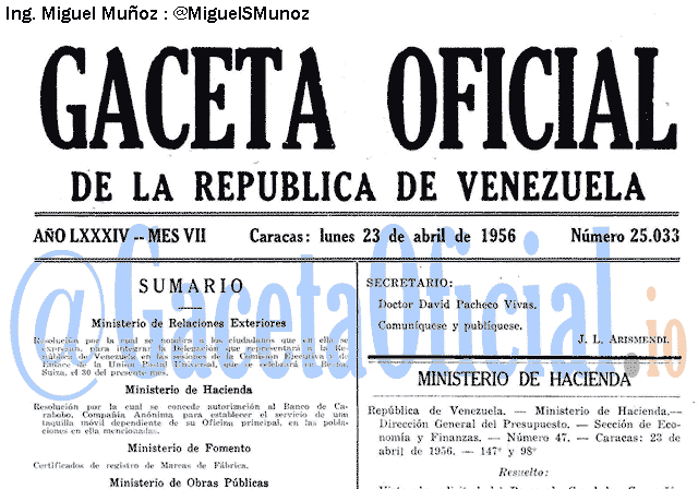 Gaceta Oficial 25033 del 23 Abril 1956