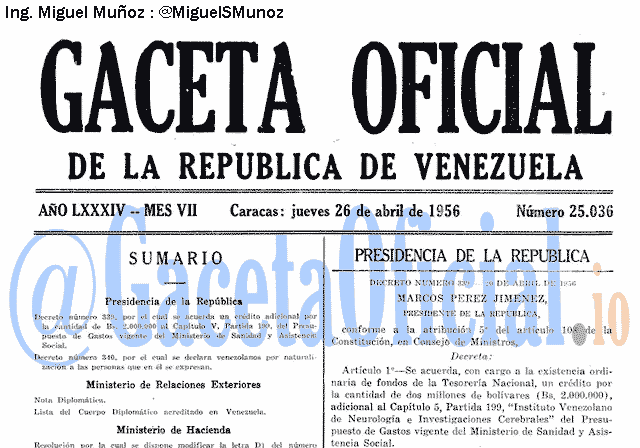 Gaceta Oficial 25036 del 26 Abril 1956