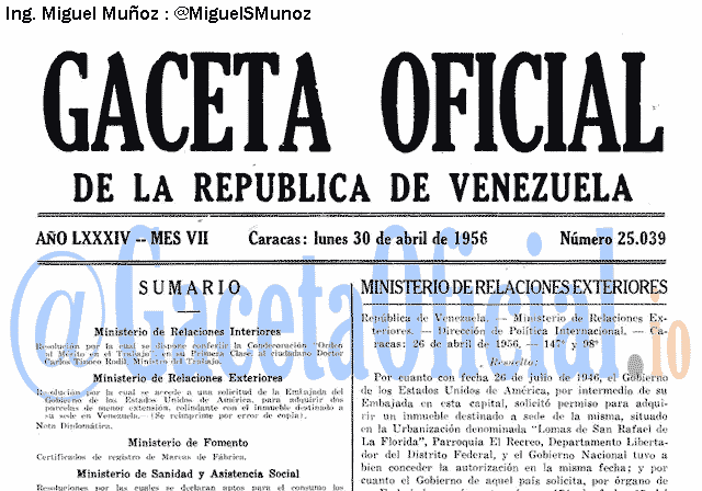 Gaceta Oficial 25039 del 30 Abril 1956