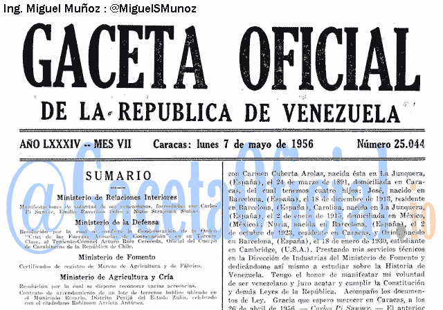 Gaceta Oficial 25044 del 7 Mayo 1956