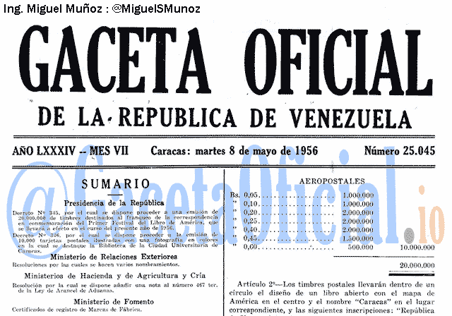 Gaceta Oficial 25045 del 8 Mayo 1956