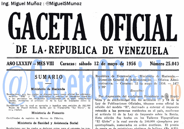 Gaceta Oficial 25049 del 12 Mayo 1956
