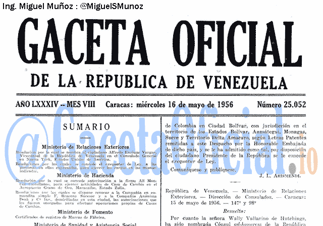 Gaceta Oficial 25052 del 16 Mayo 1956