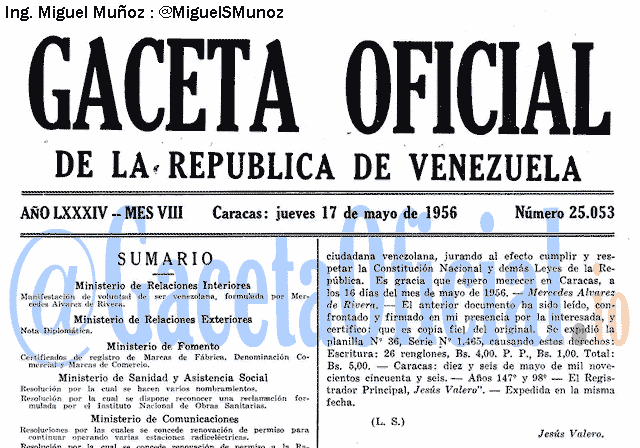 Gaceta Oficial 25053 del 17 Mayo 1956