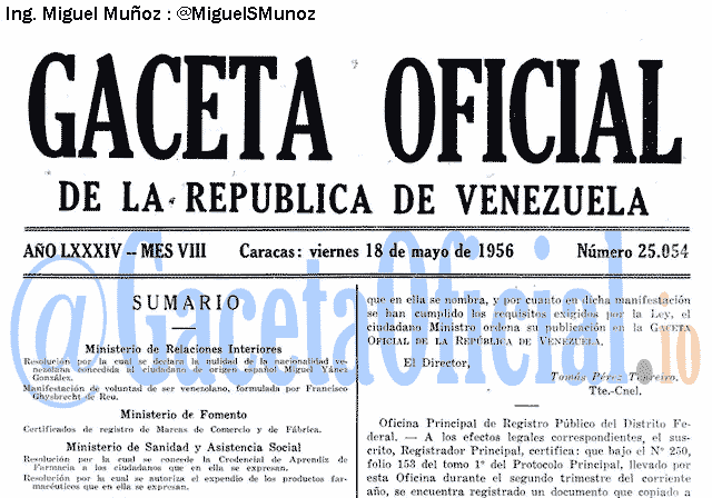 Gaceta Oficial 25054 del 18 Mayo 1956