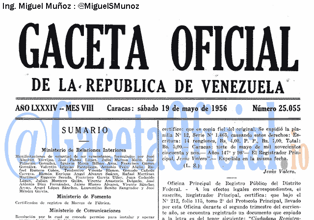 Gaceta Oficial 25055 del 19 Mayo 1956