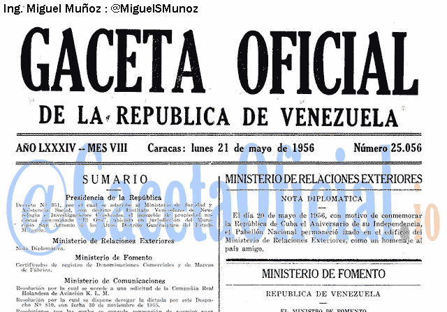 Gaceta Oficial 25056 del 21 Mayo 1956