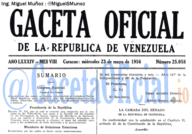 Gaceta Oficial 25058 del 23 Mayo 1956
