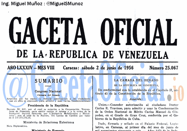 Gaceta Oficial 25067 del 2 Junio 1956