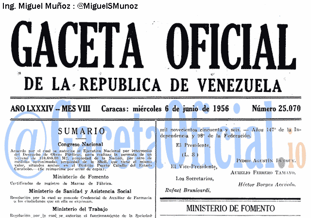 Gaceta Oficial 25070 del 6 Junio 1956