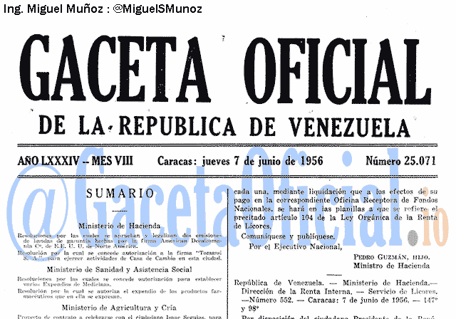 Gaceta Oficial 25071 del 7 Junio 1956