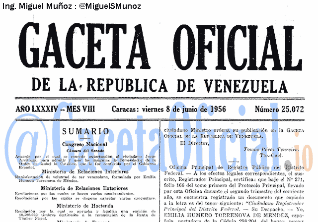 Gaceta Oficial 25072 del 8 Junio 1956