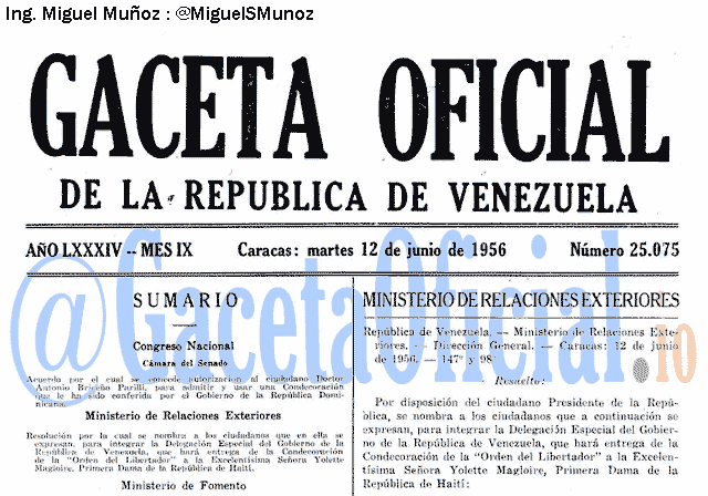 Gaceta Oficial 25075 del 12 Junio 1956