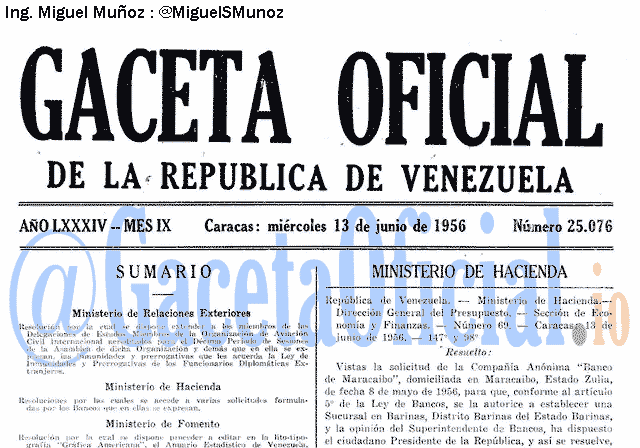 Gaceta Oficial 25076 del 13 Junio 1956