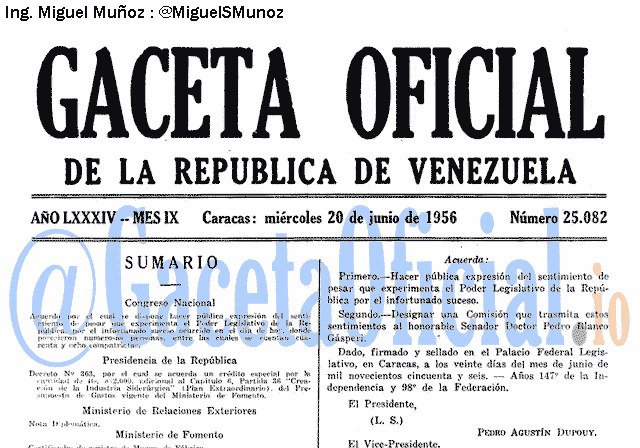 Gaceta Oficial 25082 del 20 Junio 1956