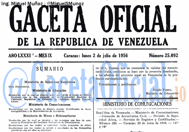 Gaceta Oficial 25092 del 2 Julio 1956