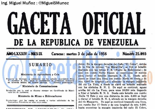 Gaceta Oficial 25093 del 3 Julio 1956