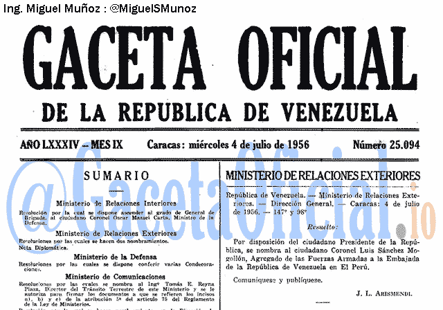 Gaceta Oficial 25094 del 4 Julio 1956