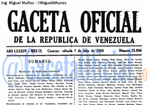 Gaceta Oficial 25096 del 7 Julio 1956