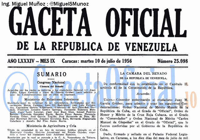 Gaceta Oficial 25098 del 10 Julio 1956