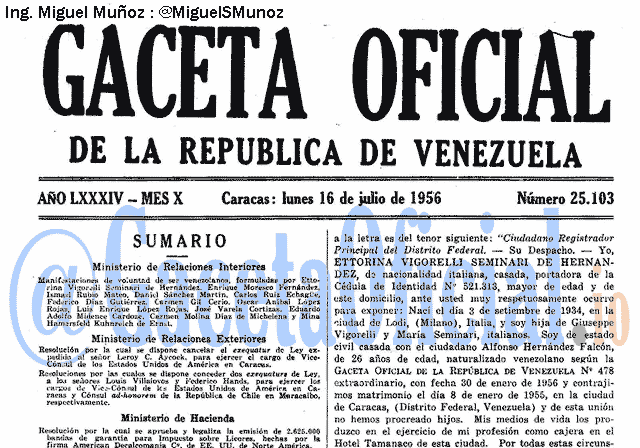Gaceta Oficial 25103 del 16 Julio 1956