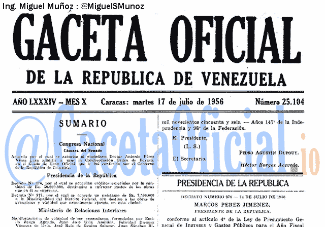 Gaceta Oficial 25104 del 17 Julio 1956