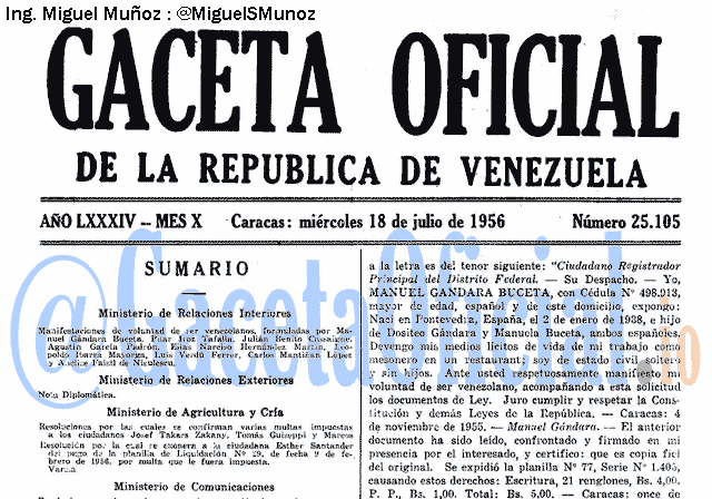 Gaceta Oficial 25105 del 18 Julio 1956