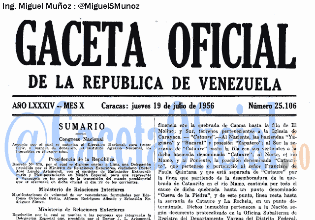 Gaceta Oficial 25106 del 19 Julio 1956