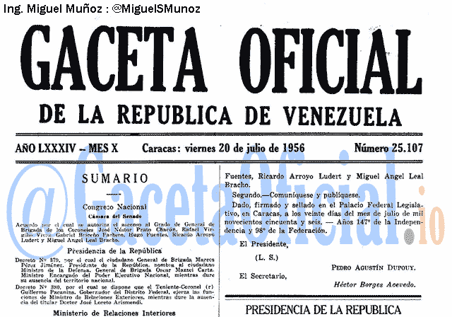 Gaceta Oficial 25107 del 20 Julio 1956