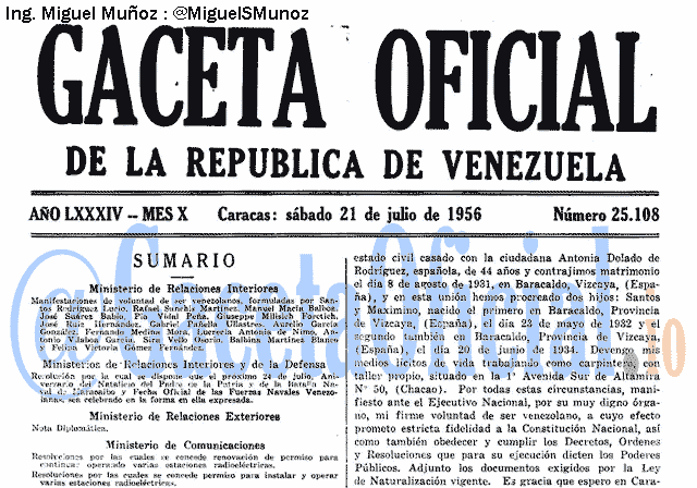 Gaceta Oficial 25108 del 21 Julio 1956