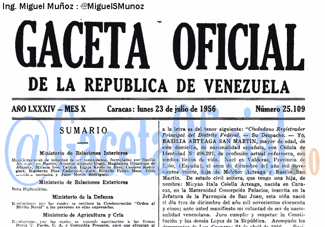 Gaceta Oficial 25109 del 23 Julio 1956
