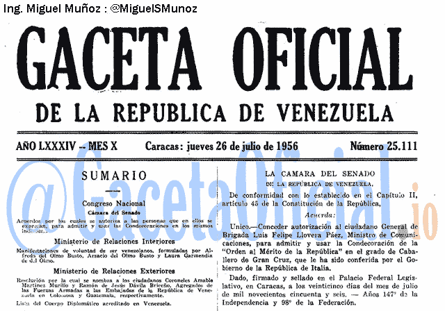 Gaceta Oficial 25111 del 26 Julio 1956