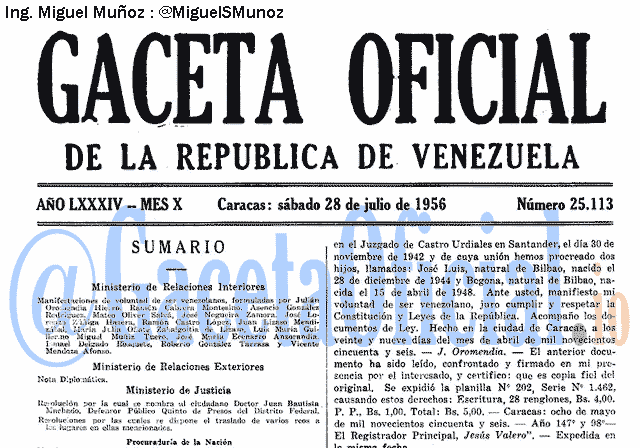 Gaceta Oficial 25113 del 28 Julio 1956