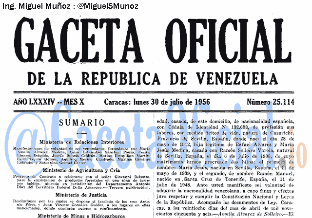 Gaceta Oficial 25114 del 30 Julio 1956